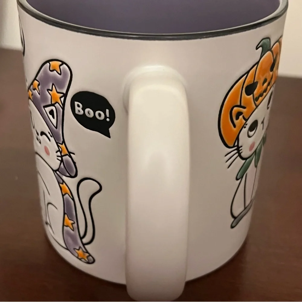 Mug 18 oz Cats Spooky pumpkin witch mug Halloween purple interior NWOT